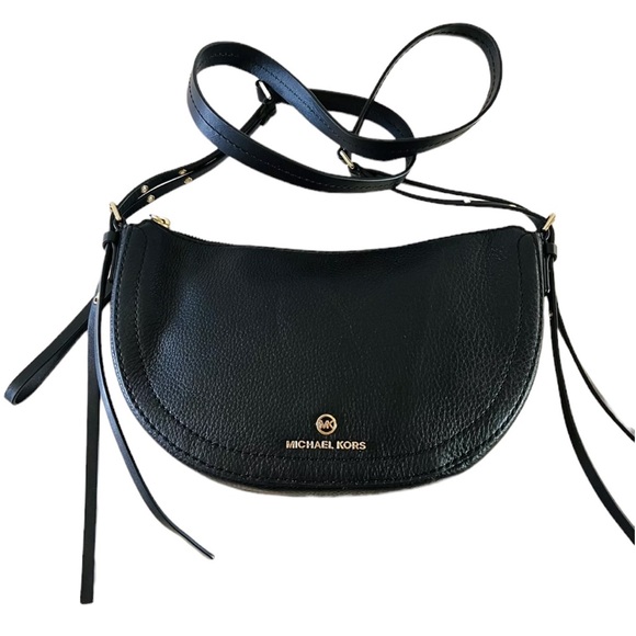 MICHAEL Michael Kors Handbags - Michael Kors Camden SMALL Crescent Pebbled Leather Crossbody Bag Black